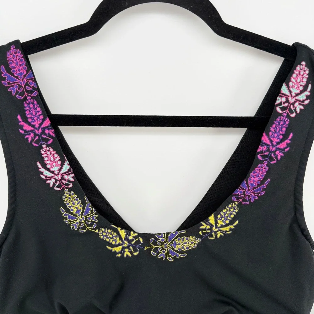 Free People Movement‎ Friday Night Lights Crop Top Black Embroidered Boho L NWOT